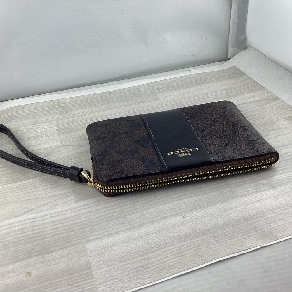Coach Signature Brown and Black Wristlet - Picture 2 of 3